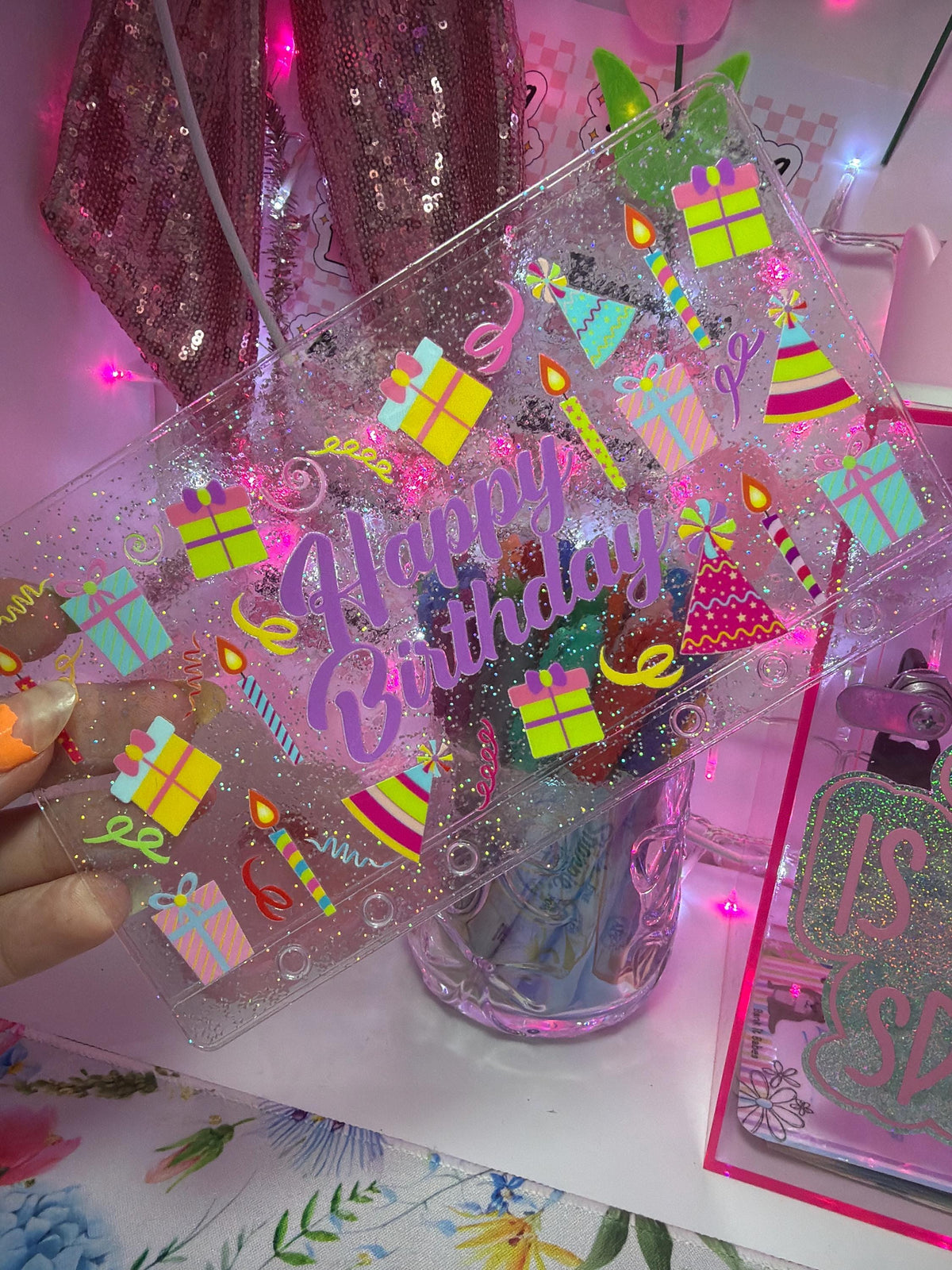 Happy Birthday – A6 Glitter Zipless Savings Wallet