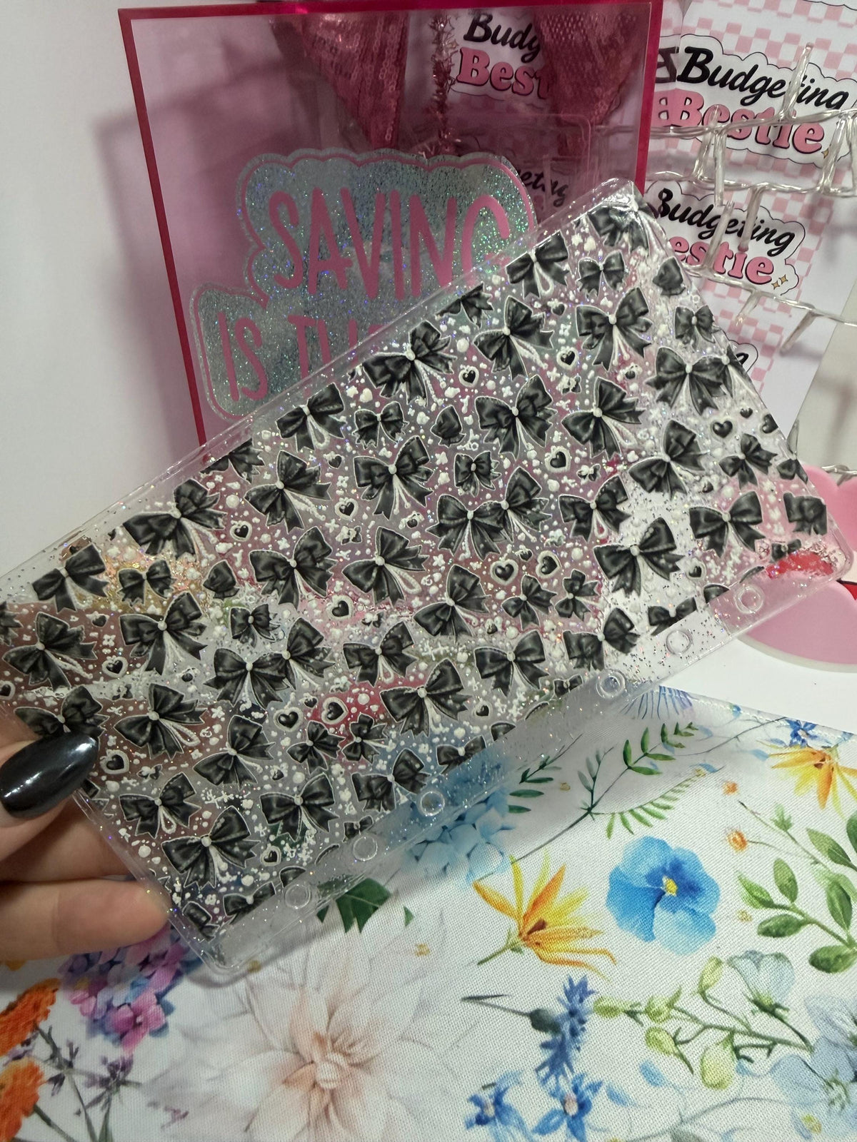Black Bows – A6 Glitter Zipless Savings Wallet