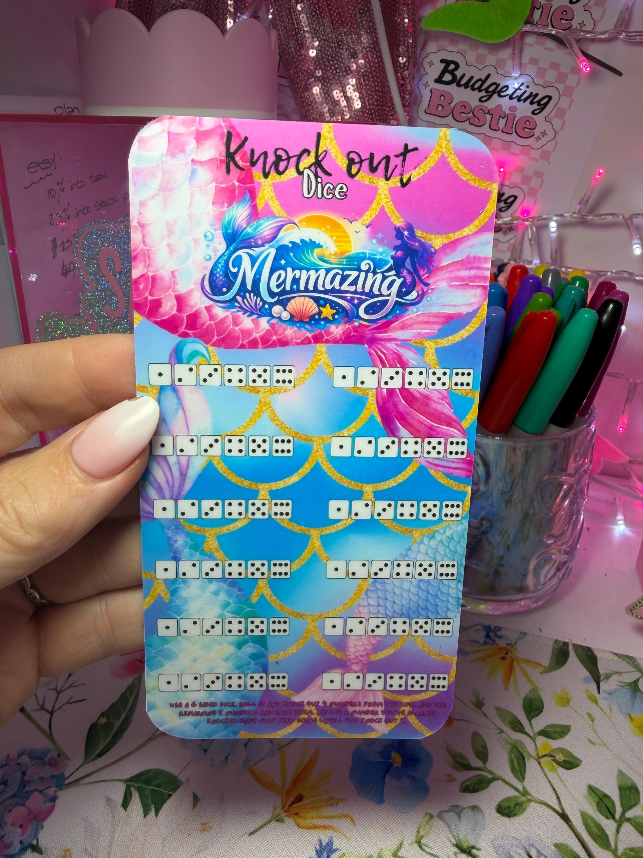 Knockout Dice: Mermazing – A6 Laminated Savings Challenge