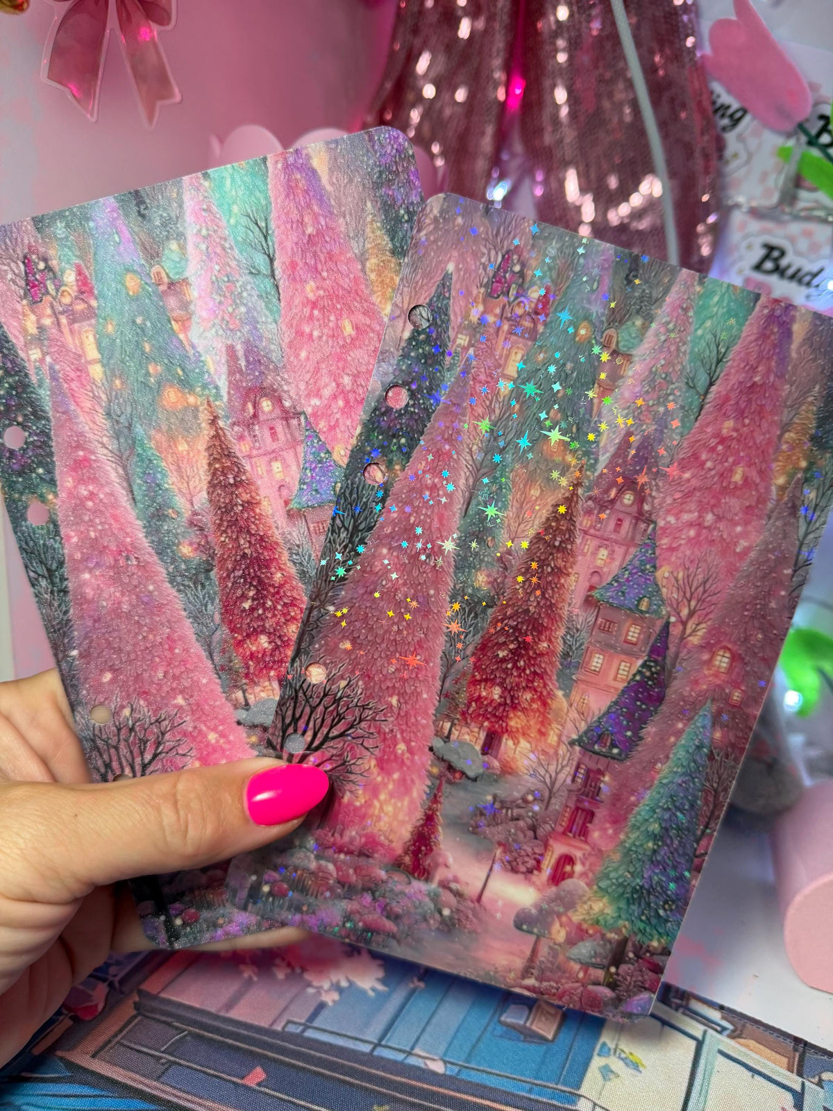 Pink & Green Trees Christmas – A6 Cash Stuffing Dashboard