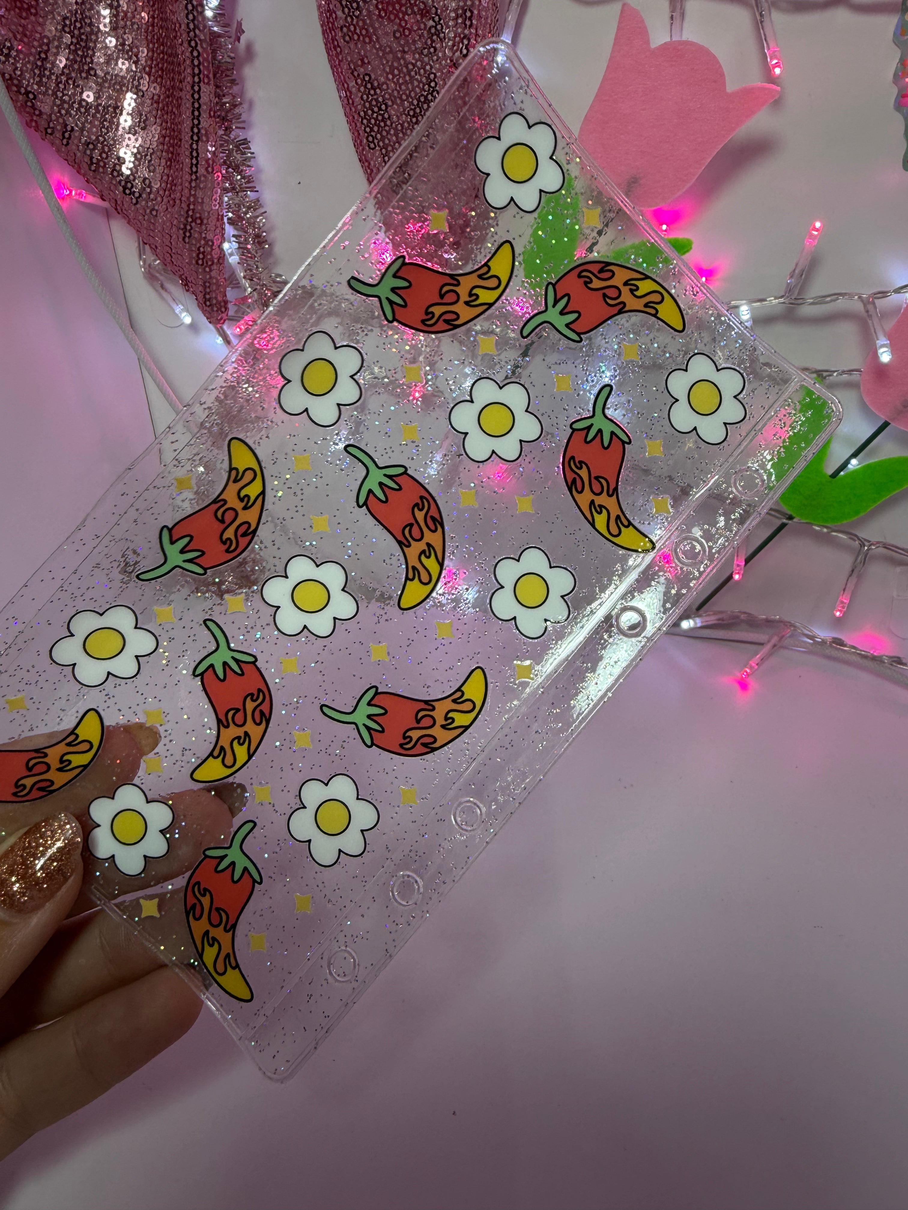 uvdtf zipless glitter envelope: Flaming chillies