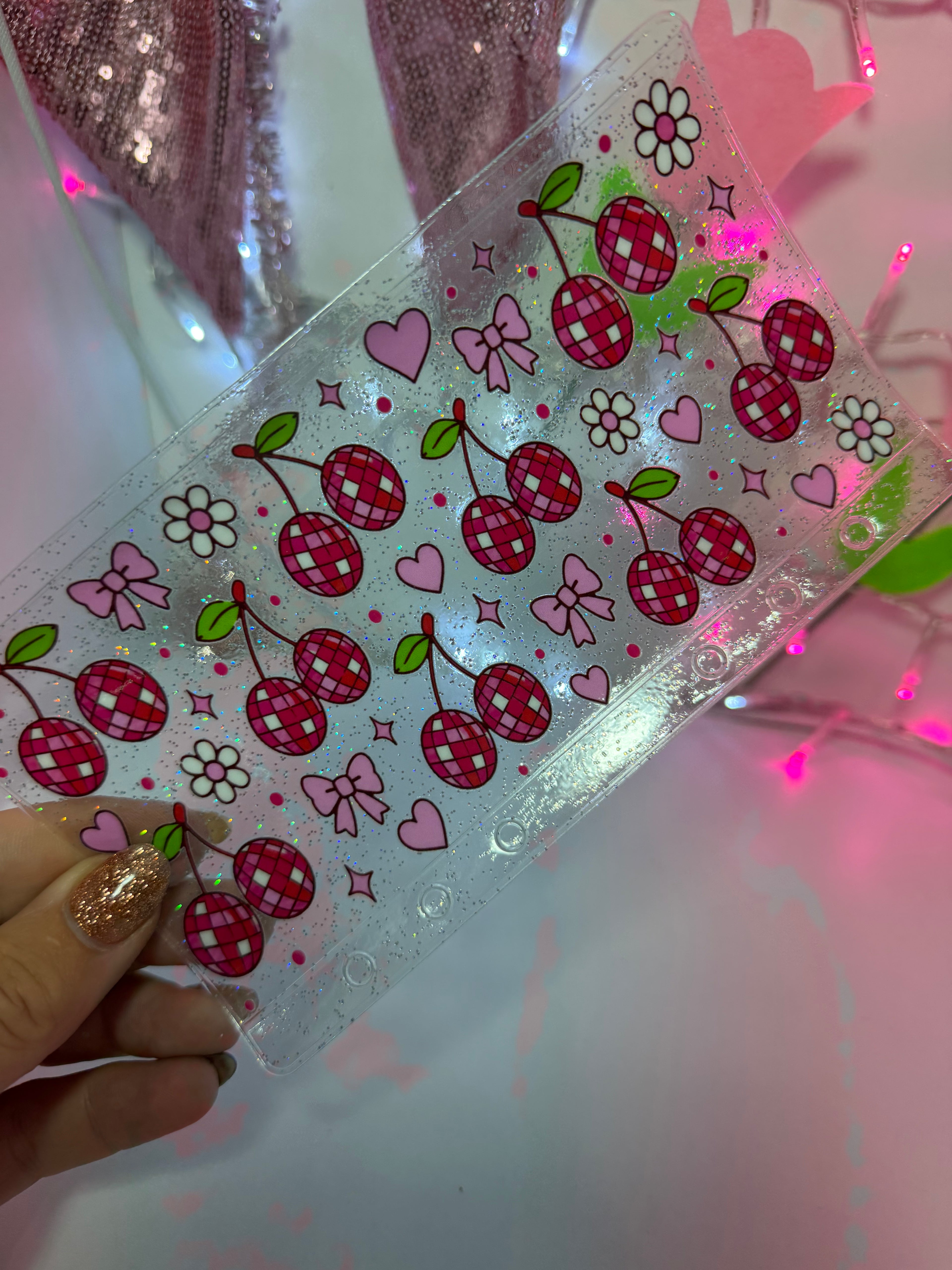 uvdtf zipless glitter envelope: Disco cherries