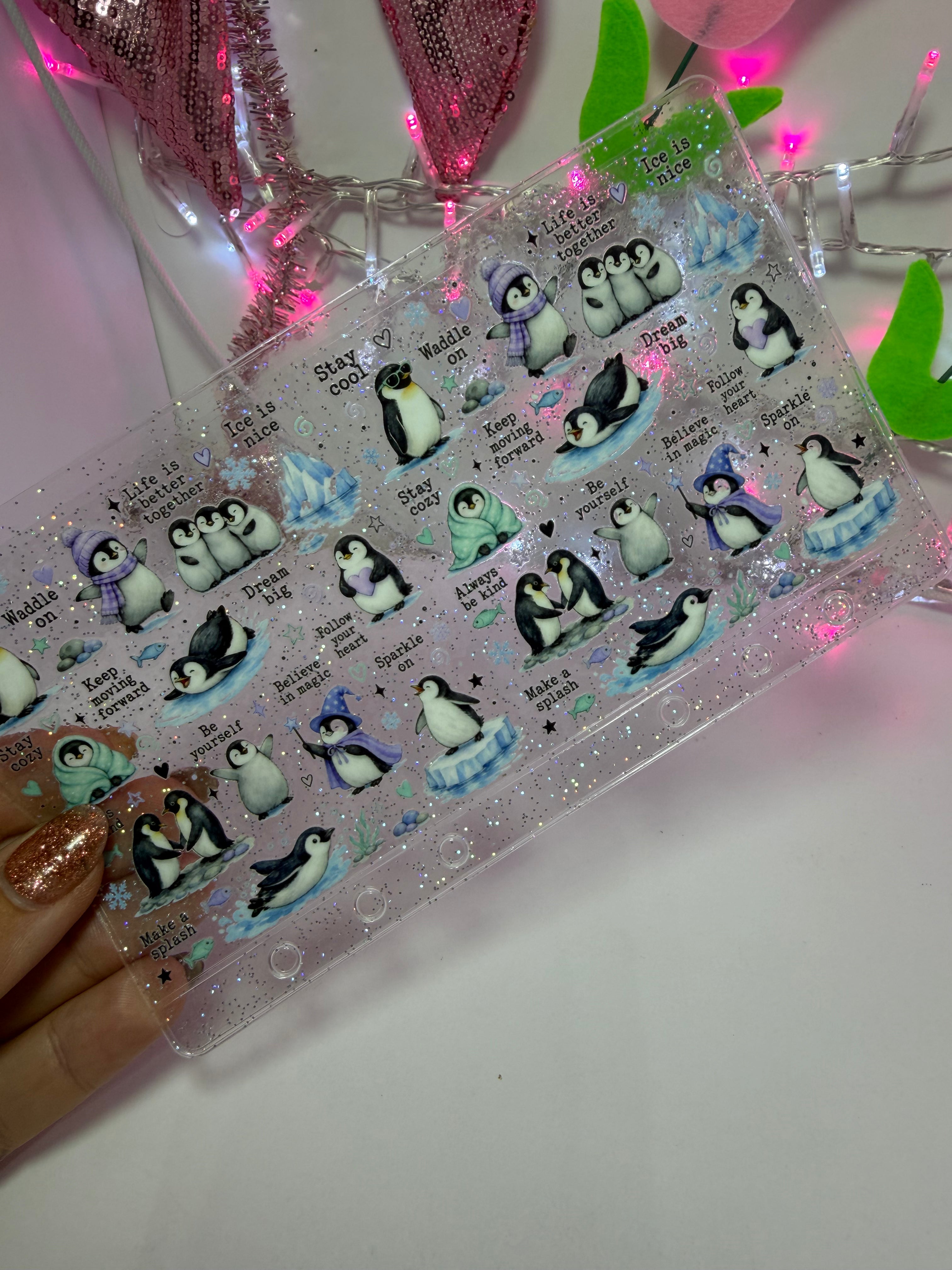 uvdtf zipless glitter envelope: life is better with penguins
