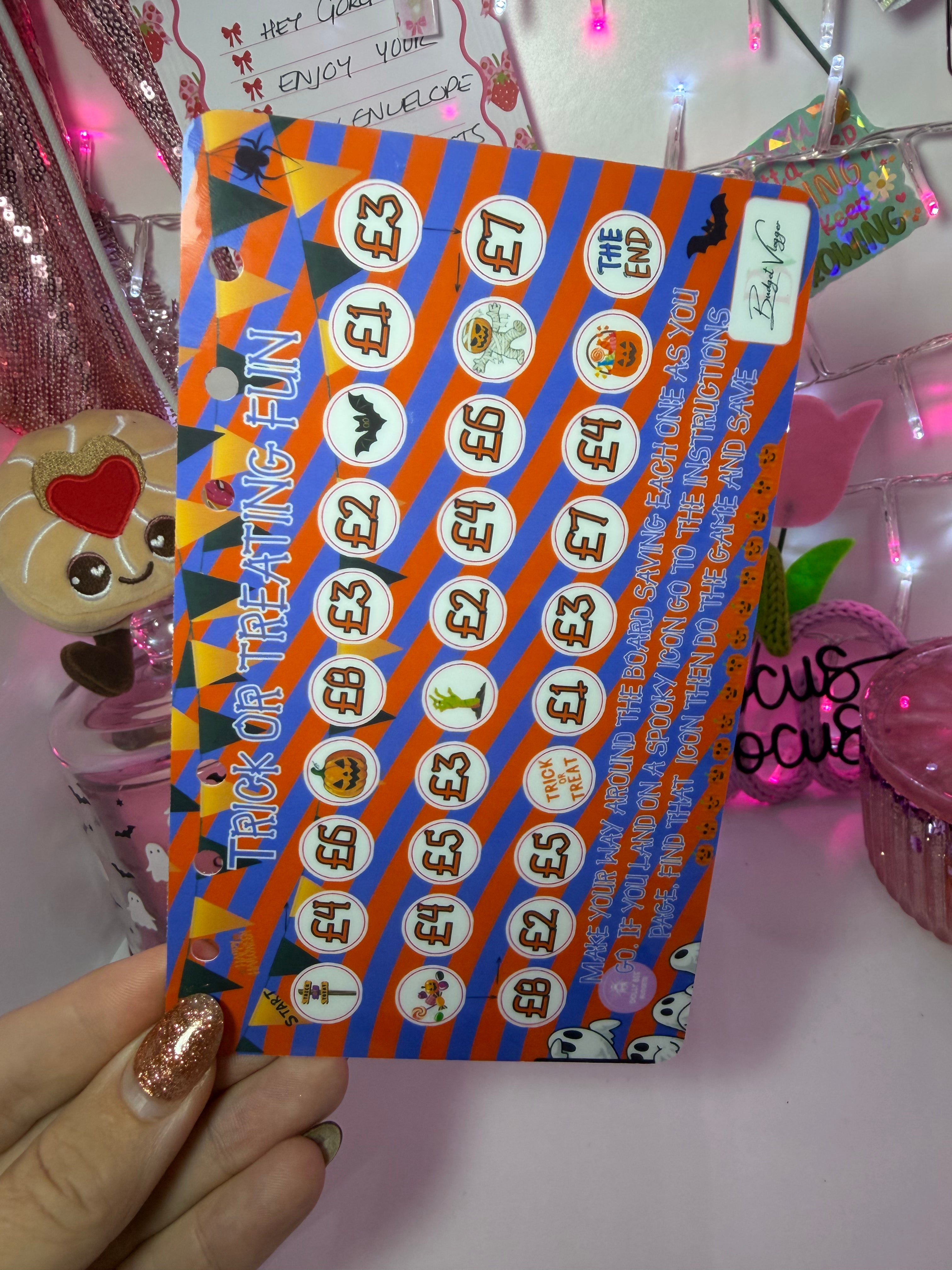 Trick or treating fun savings game - A6 Cash Stuffing
