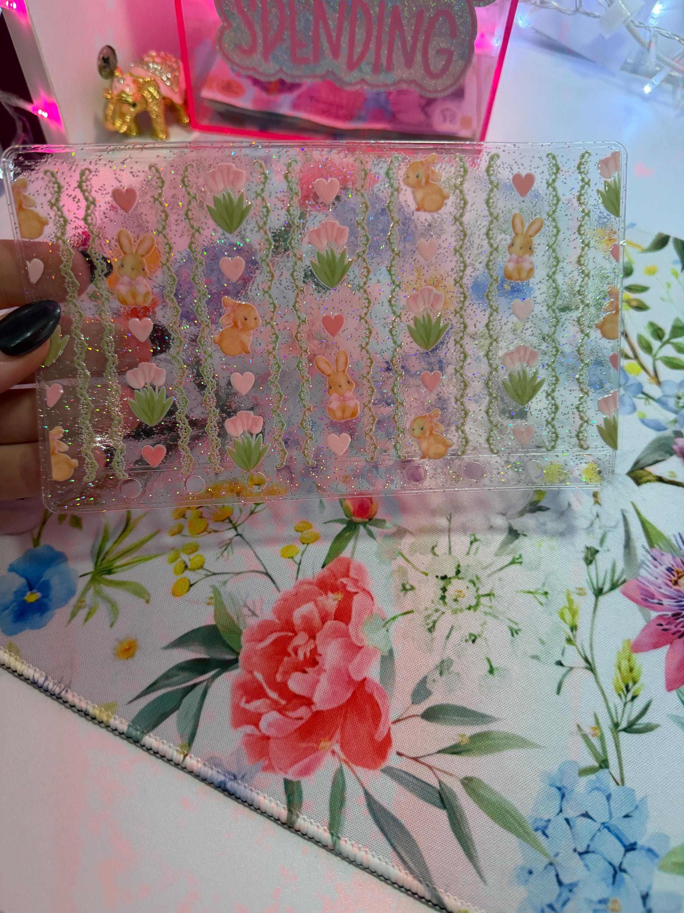 Bunnies & Flowers – A6 Glitter Zipless Savings Wallet