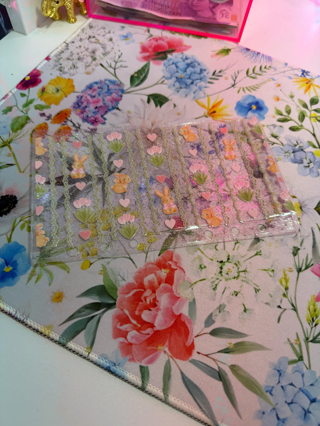 Bunnies & Flowers – A6 Glitter Zipless Savings Wallet