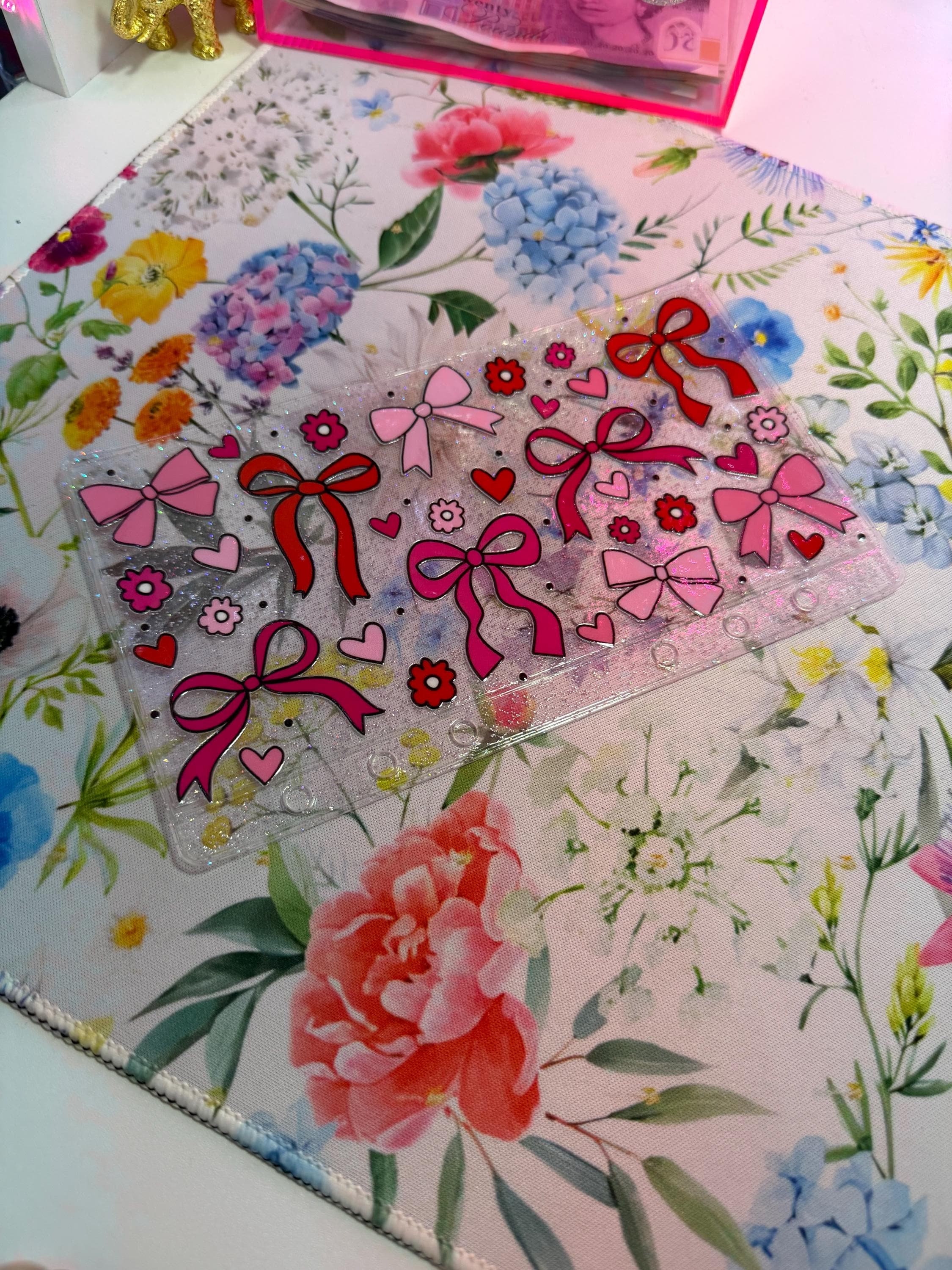 Red & Pink Bows – A6 Glitter Zipless Savings Wallet